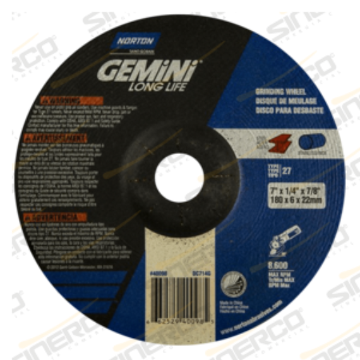 Imagen de DISCO DESBASTE T27 GEMINI LONG LIFE 7 X 1/4 X 7/8"