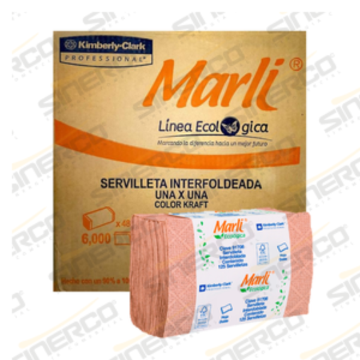 Imagen de KCP 91708 MARLI SERVILLETA ECOLOGICA INTERDOBLADA KRAFT 48 PAQUETES CON 125 SERVILLETAS